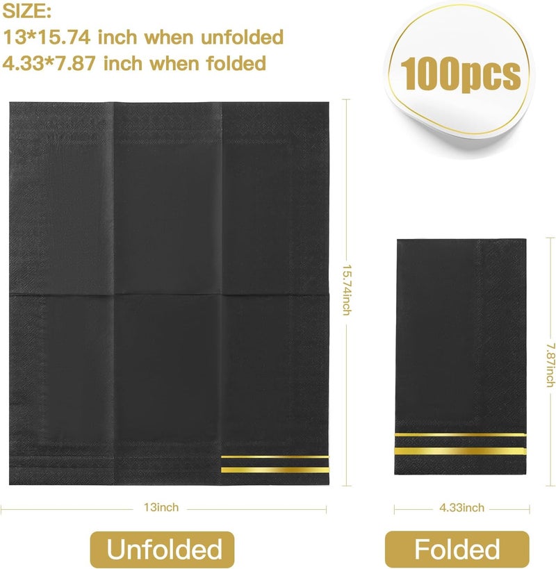 Tamone 100PCS 3-Ply Black Paper Napkins - Black and Gold Napkins Disposable - Premium Quality Black Napkins Soft and Absorbent for New Year, Wedding and Birthday - Image 2